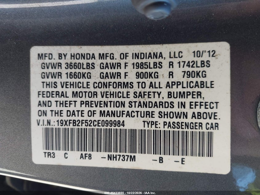 2012 HONDA CIVIC LX · Фото 9