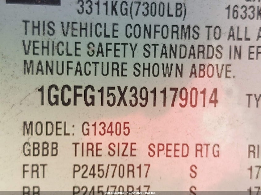 CHEVROLET EXPRESS G1500 2009 VIN 1GCFG15X391179014