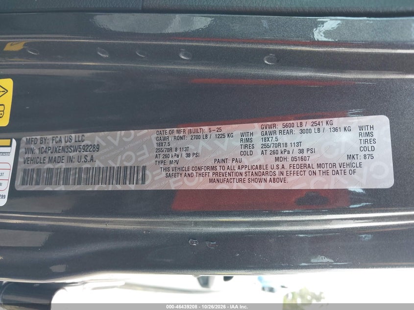 JEEP WRANGLER 2025 VIN 1C4PJXEN3SW592289