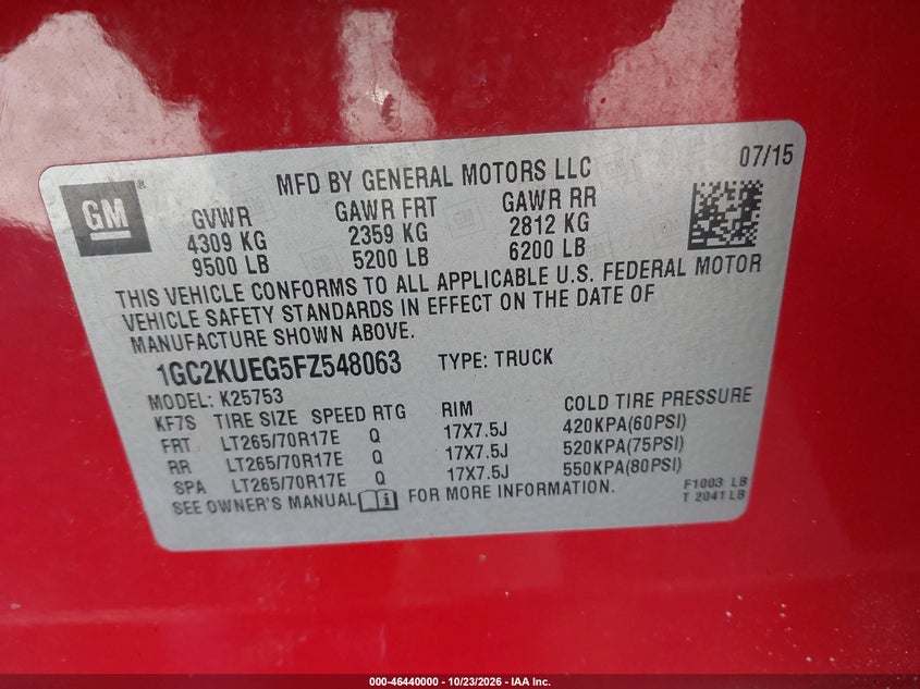 CHEVROLET SILVERADO 2500HD 2015 VIN 1GC2KUEG5FZ548063