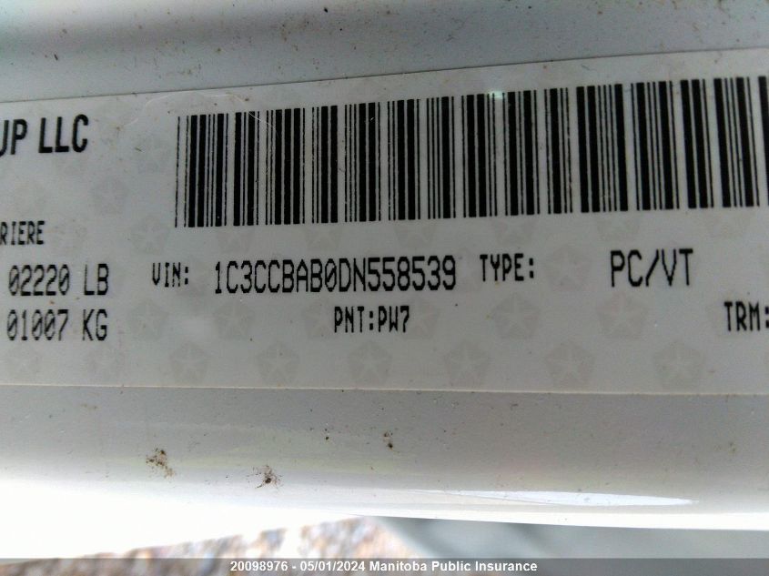 2013 Chrysler 200 Lx VIN: 1C3CCBAB0DN558539 Lot: 20098976