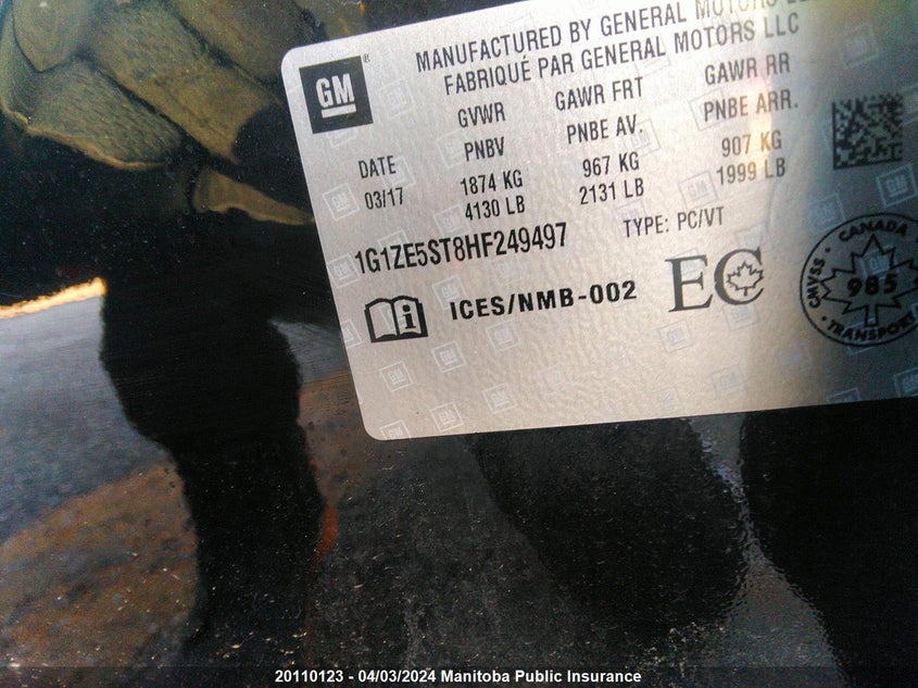 2017 Chevrolet Malibu Lt VIN: 1G1ZE5ST8HF249497 Lot: 20110123