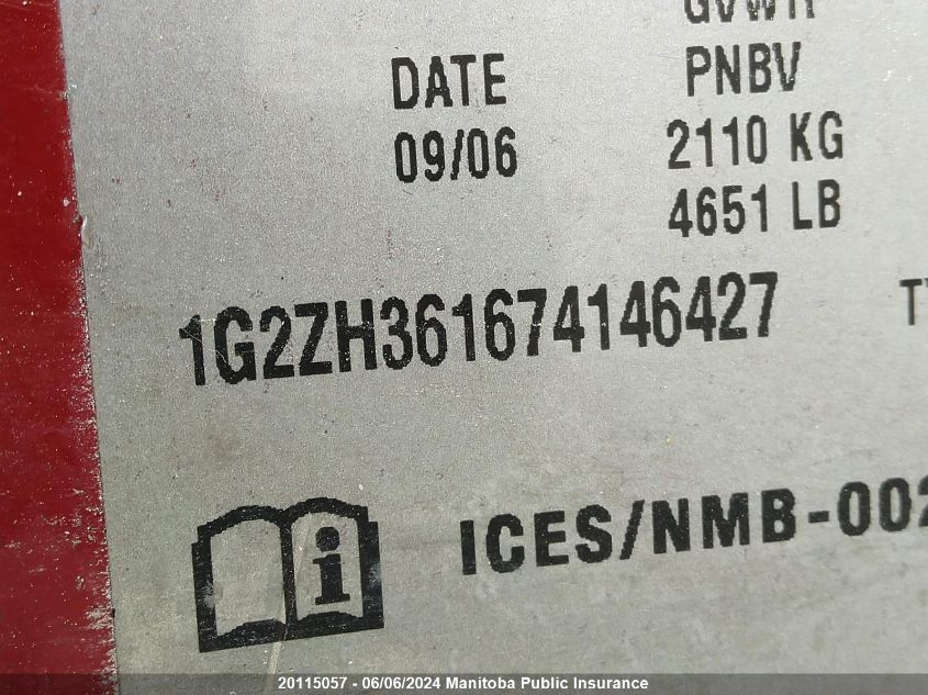 2007 Pontiac G6 Gt VIN: 1G2ZH361674146427 Lot: 20115057