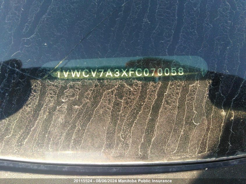 2015 Volkswagen Passat 2.0 Tdi VIN: 1VWCV7A3XFC070058 Lot: 20115524