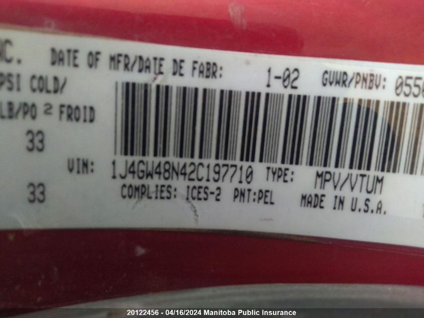 2002 Jeep Grand Cherokee Laredo VIN: 1J4GW48N42C197710 Lot: 20122456