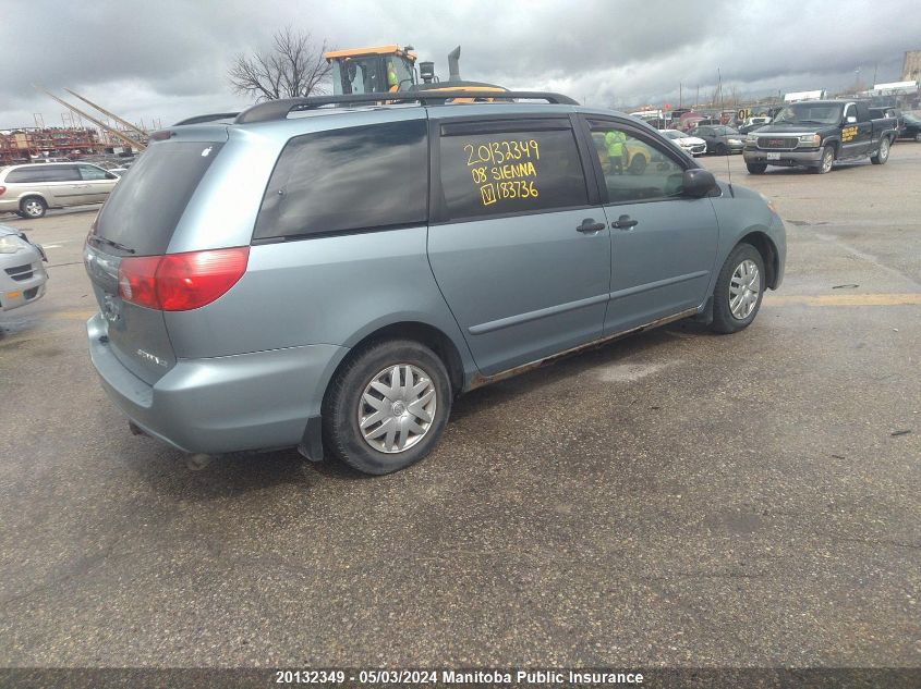 2008 Toyota Sienna Ce V6 VIN: 5TDZK29C38S183736 Lot: 20132349