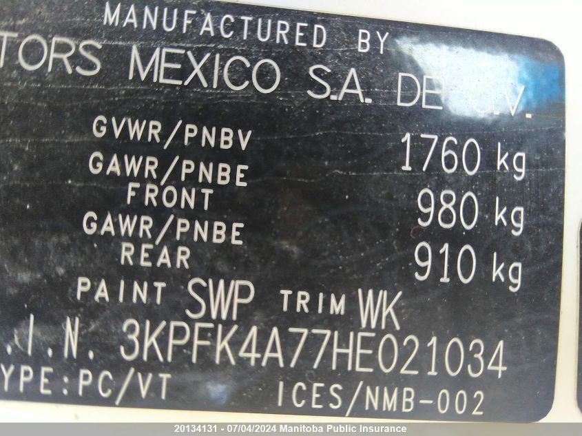 2017 Kia Forte Lx VIN: 3KPFK4A77HE021034 Lot: 20134131