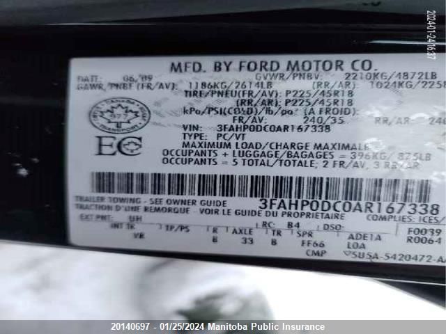 3FAHP0DC0AR167338 2010 Ford Fusion Sport V6