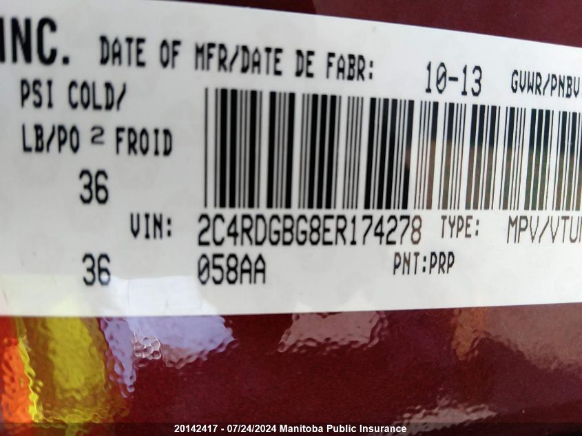 2014 Dodge Grand Caravan Se VIN: 2C4RDGBG8ER174278 Lot: 20142417