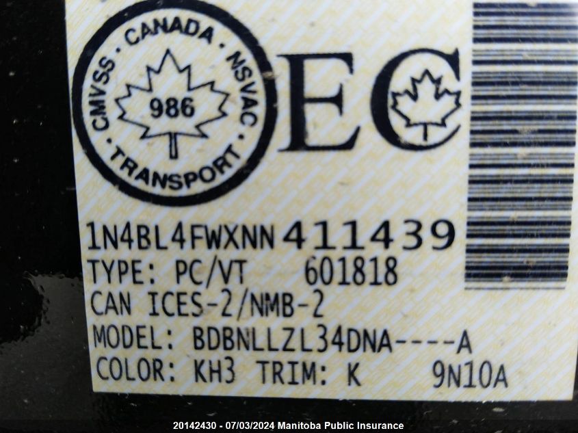 2022 Nissan Altima 2.5 Platinum VIN: 1N4BL4FWXNN411439 Lot: 20142430