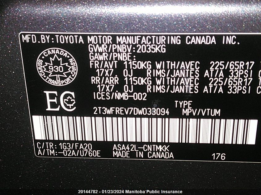 2T3WFREV7DW033094 2013 Toyota Rav4 Xle