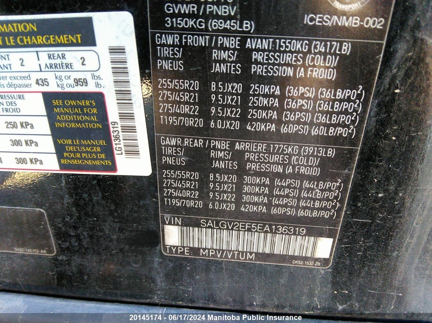 2014 Land Rover Range Rover Autobio Supercharg VIN: SALGV2EF5EA136319 Lot: 20145174