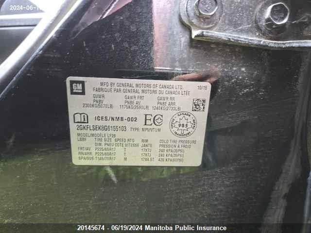 2016 GMC Terrain Sle VIN: 2GKFLSEK8G6155103 Lot: 20145674