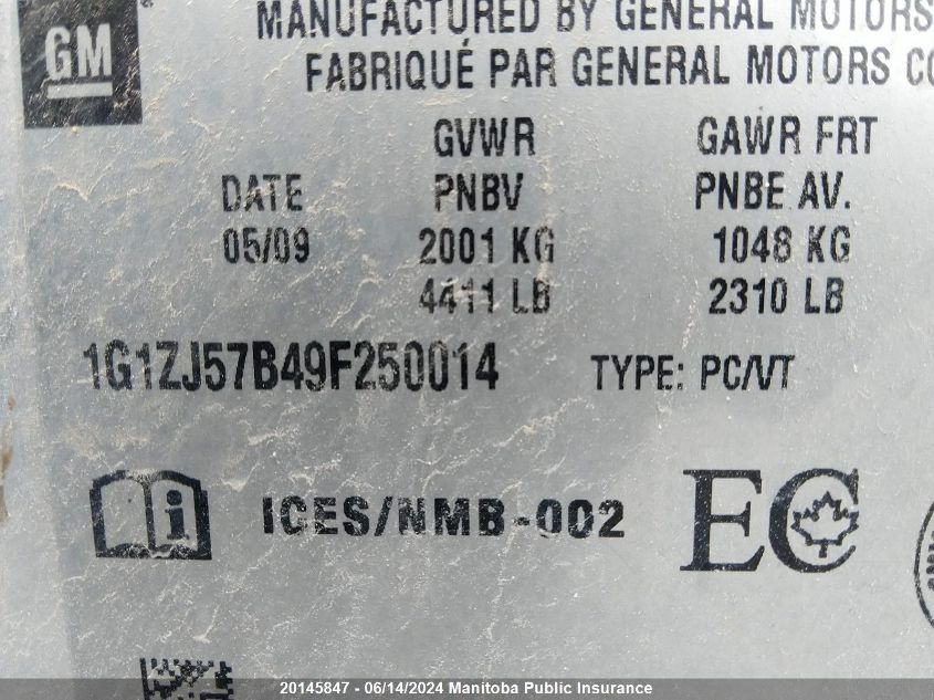2009 Chevrolet Malibu Ltz VIN: 1G1ZJ57B49F250014 Lot: 20145847