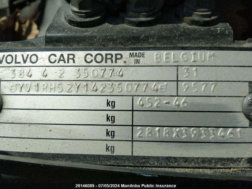 2004 Volvo S60 R VIN: YV1RH52Y142350774 Lot: 20146089