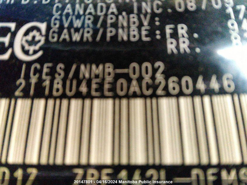 2010 Toyota Corolla S VIN: 2T1BU4EE0AC260446 Lot: 20147801