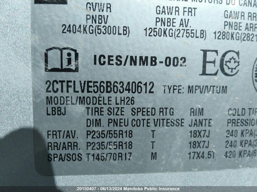 2011 GMC Terrain Slt V6 VIN: 2CTFLVE56B6340612 Lot: 20150407