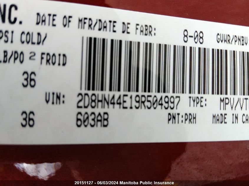 2009 Dodge Grand Caravan Se VIN: 2D8HN44E19R504997 Lot: 20151127