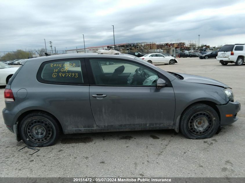 2010 Volkswagen Golf 2.5 VIN: WVWBA7AJ7AW247293 Lot: 20151472