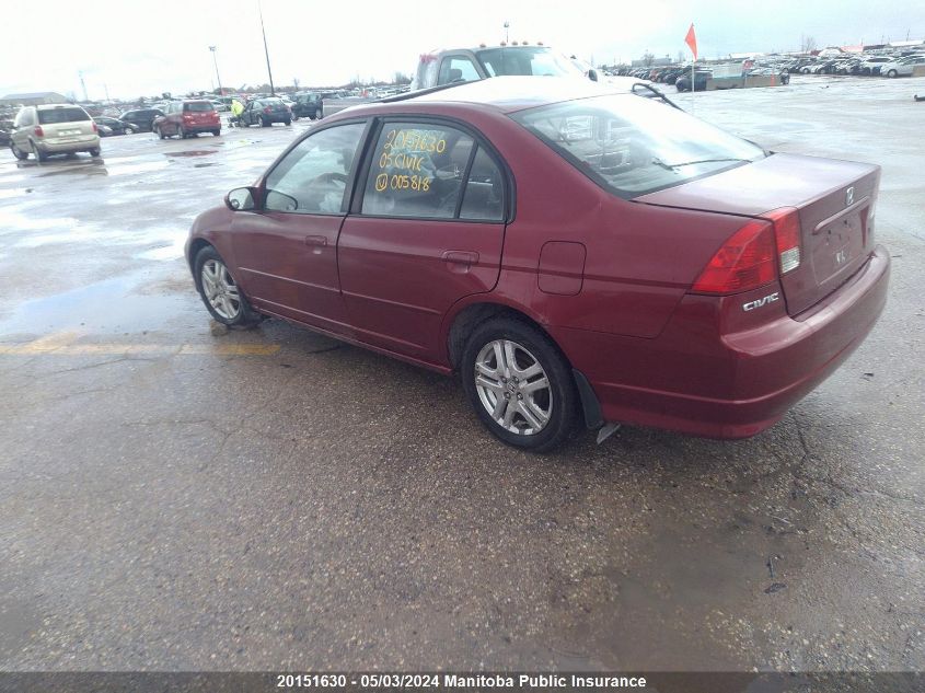 2005 Honda Civic Lx-G VIN: 2HGES16605H005818 Lot: 20151630