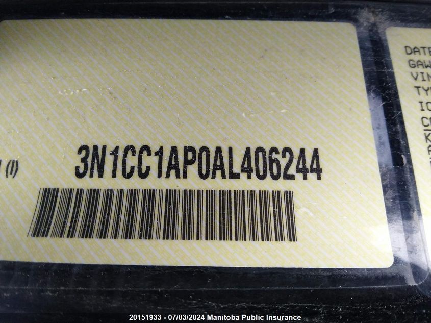 2010 Nissan Versa 1.6 VIN: 3N1CC1AP0AL406244 Lot: 20151933
