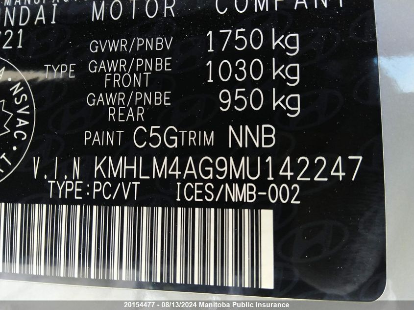 2021 Hyundai Elantra Essential VIN: KMHLM4AG9MU142247 Lot: 20154477