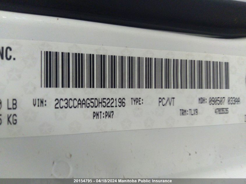 2013 Chrysler 300 Touring VIN: 2C3CCAAG5DH522196 Lot: 20154795