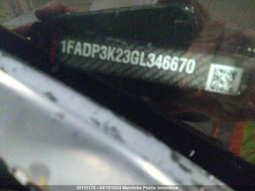 2016 Ford Focus Se VIN: 1FADP3K23GL346670 Lot: 20155170