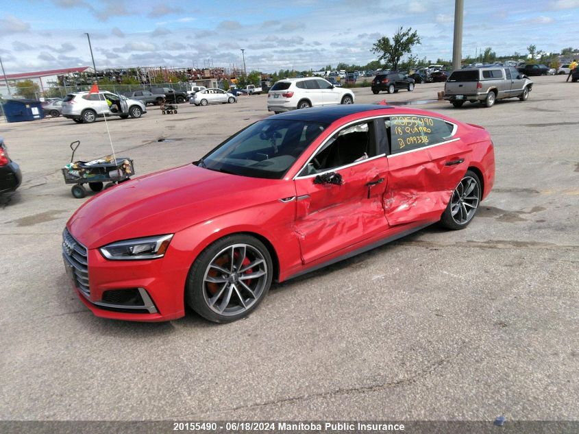 2018 Audi S5 3.0T Quattro VIN: WAUC4CF54JA099338 Lot: 20155490