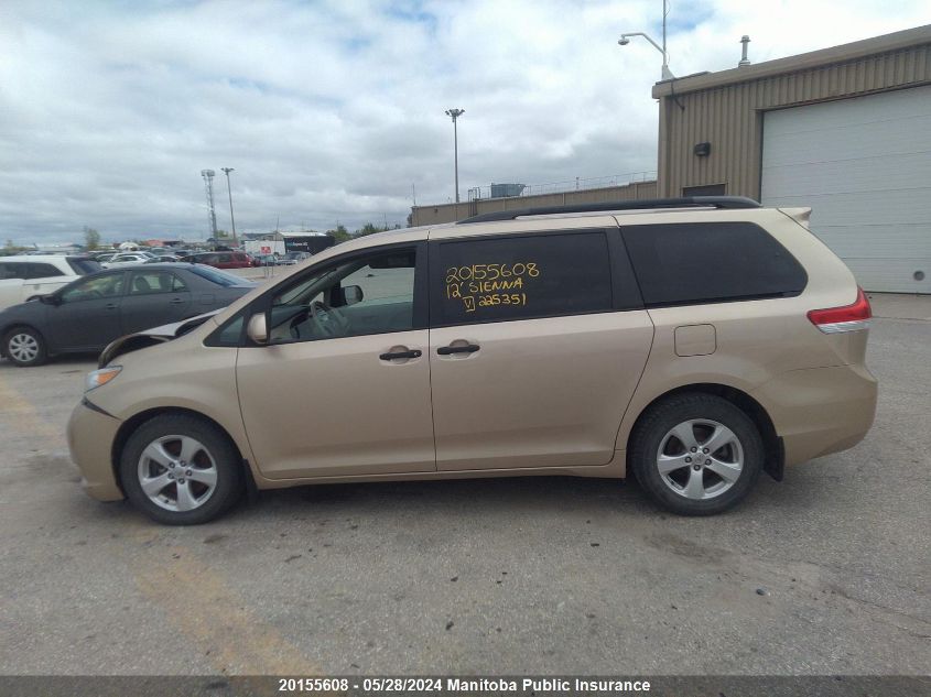 2012 Toyota Sienna V6 VIN: 5TDZK3DC0CS225351 Lot: 20155608