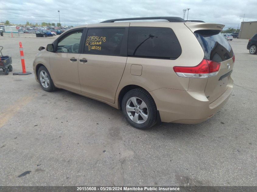 2012 Toyota Sienna V6 VIN: 5TDZK3DC0CS225351 Lot: 20155608