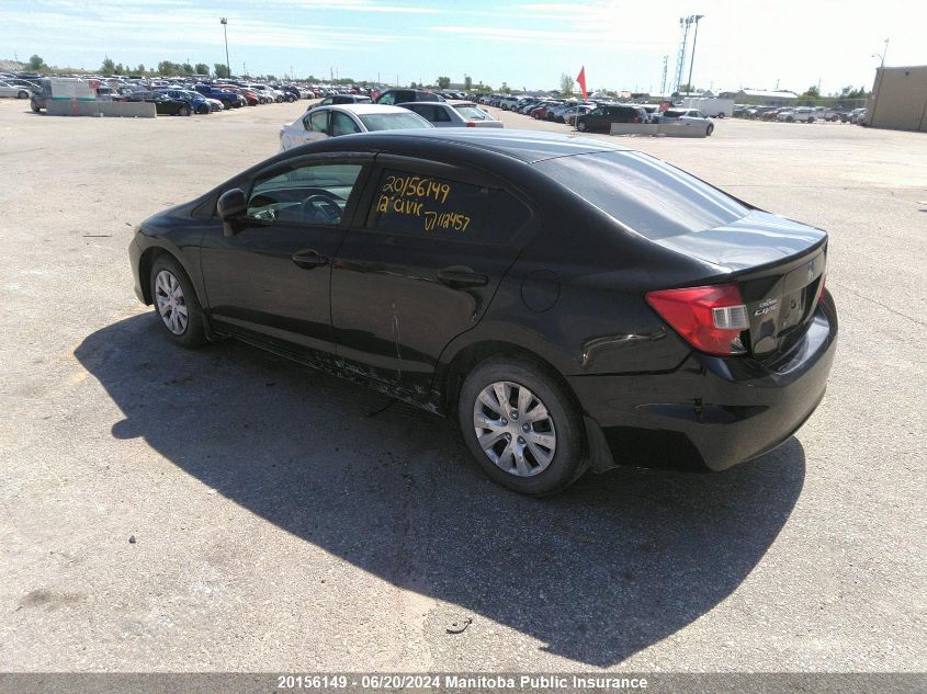 2012 Honda Civic Lx VIN: 2HGFB2F46CH112457 Lot: 20156149