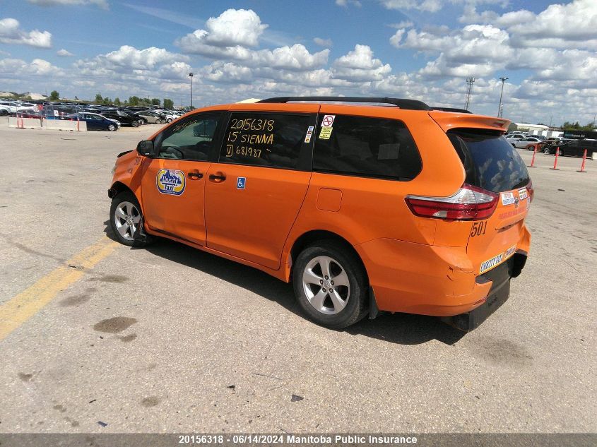 2015 Toyota Sienna Le V6 VIN: 5TDKK3DC4FS681987 Lot: 20156318