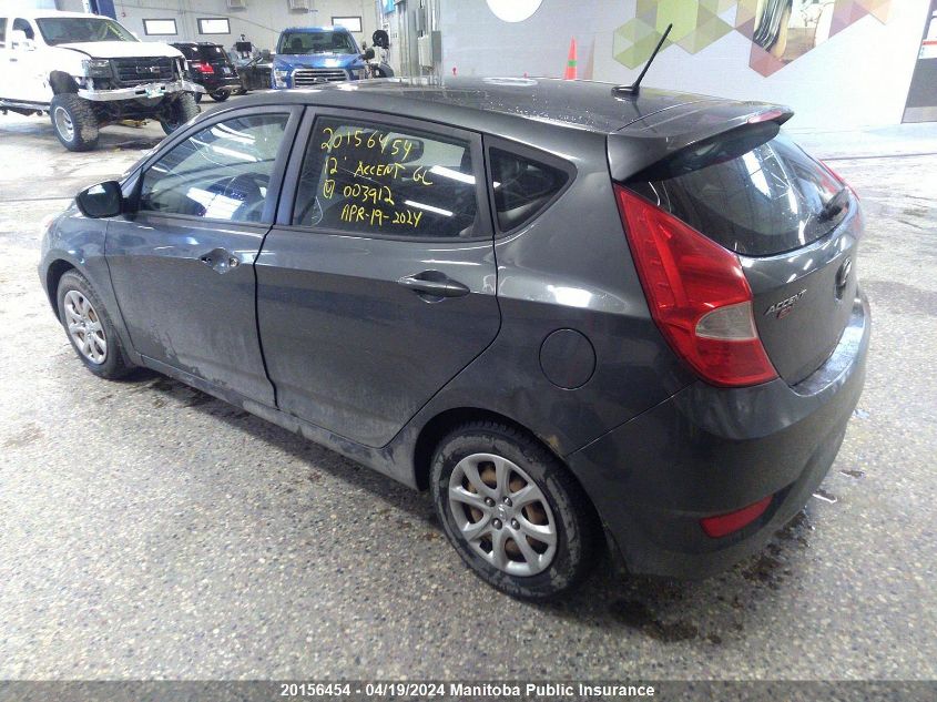 2012 Hyundai Accent Gl VIN: KMHCT5AE6CU003912 Lot: 39242410