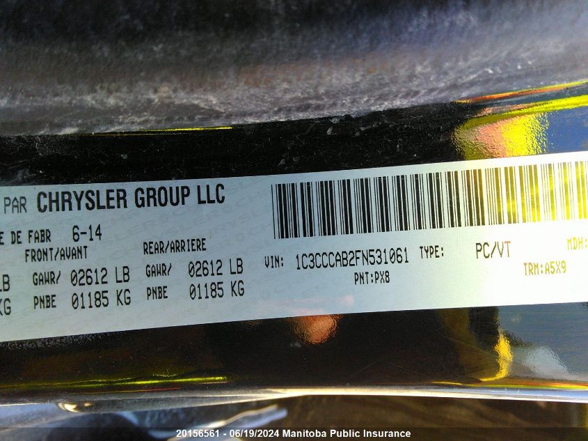 2015 Chrysler 200 C VIN: 1C3CCCAB2FN531061 Lot: 20156561