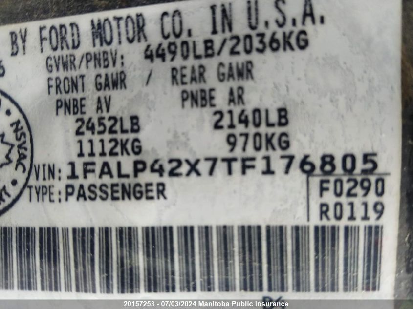 1996 Ford Mustang Gt VIN: 1FALP42X7TF176805 Lot: 20157253