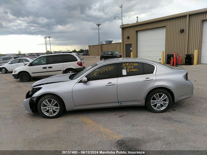 2012 Infiniti G37 X VIN: JN1CV6AR1CM670204 Lot: 20157480