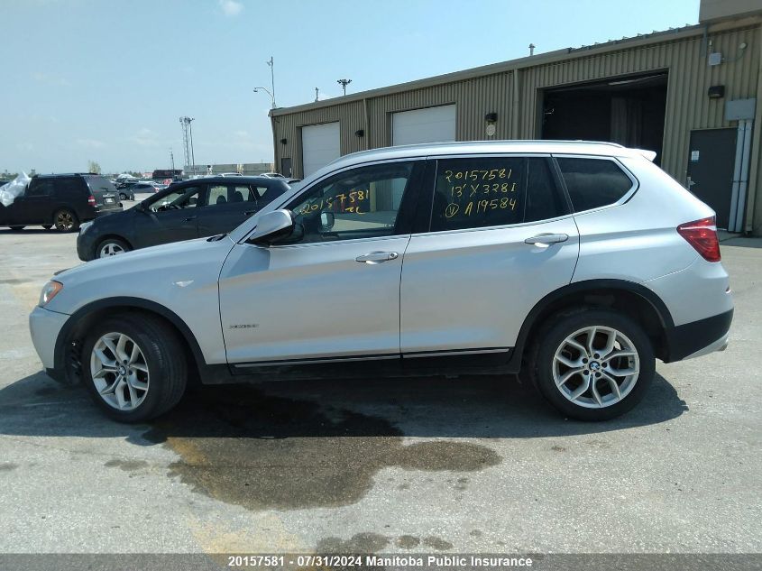 2013 BMW X3 28I VIN: 5UXWX9C51D0A19584 Lot: 20157581