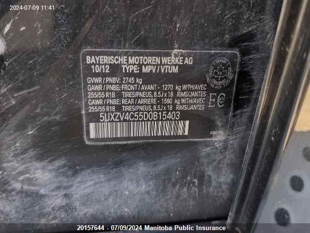 2013 BMW X5 35I VIN: 5UXZV4C55D0B15403 Lot: 20157644