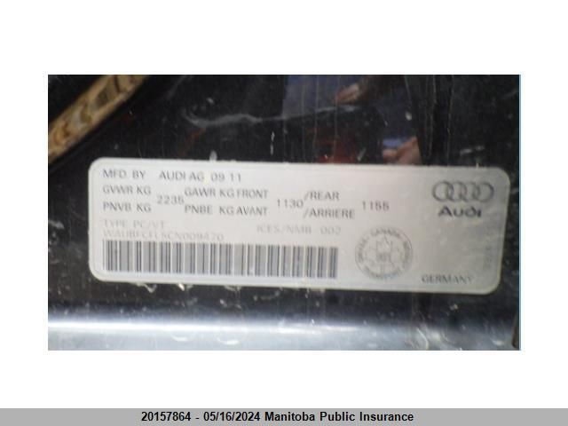2012 Audi A4 2.0T Quattro VIN: WAUBFCFL5CN009470 Lot: 20157864