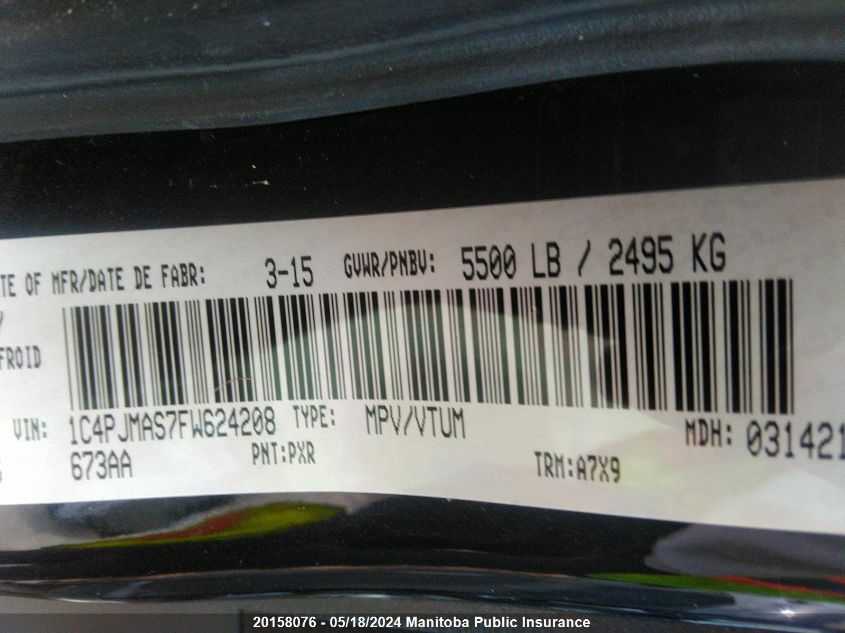 2015 Jeep Cherokee Sport VIN: 1C4PJMAS7FW624208 Lot: 20158076