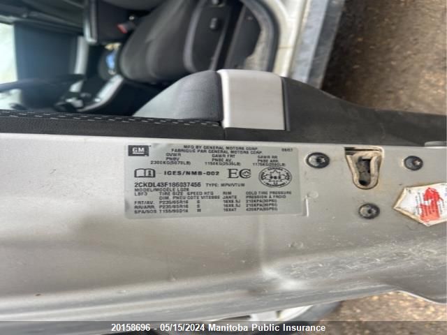 2008 Pontiac Torrent Gt VIN: 2CKDL43F186037456 Lot: 20158696