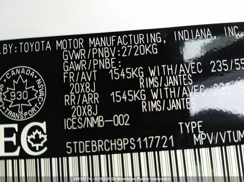 2023 Toyota Highlander Hybrid Limited VIN: 5TDEBRCH9PS117721 Lot: 20158774