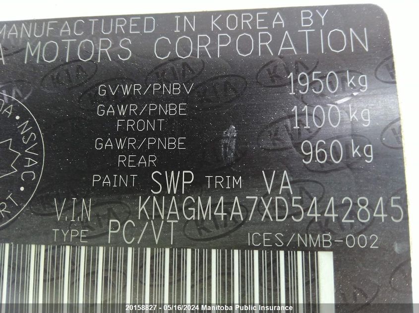 2013 Kia Optima Lx VIN: KNAGM4A7XD5442845 Lot: 20158827