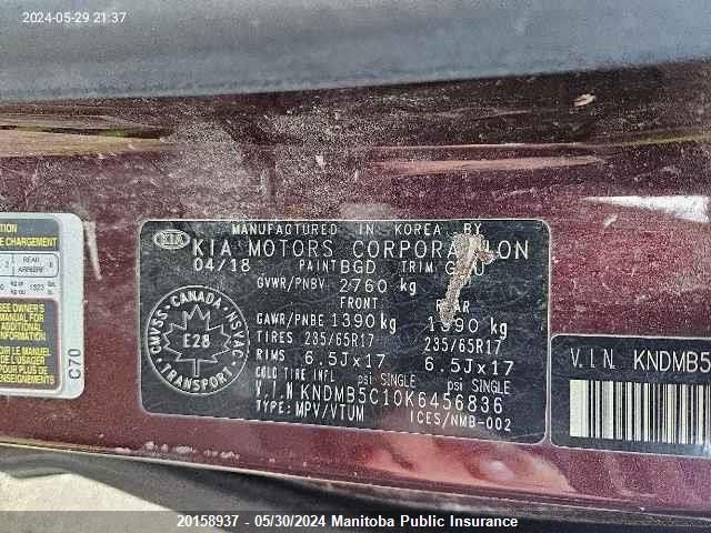 2019 Kia Sedona Lx VIN: KNDMB5C10K6456836 Lot: 20158937