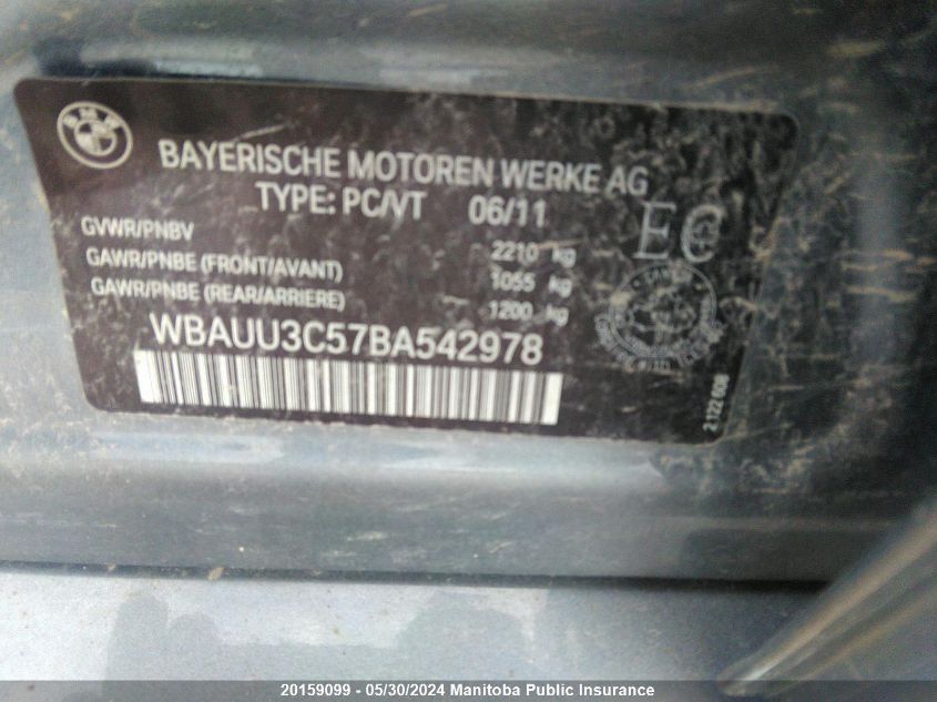 2011 BMW 328I xDrive Touring VIN: WBAUU3C57BA542978 Lot: 20159099