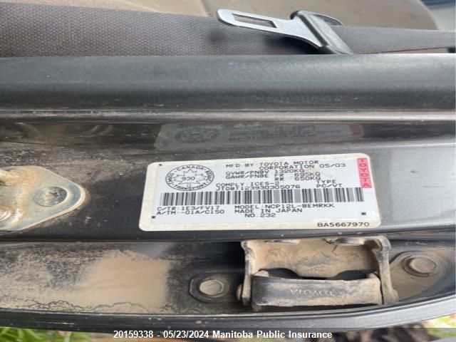 2003 Toyota Echo VIN: JTDBT123930305076 Lot: 20159338