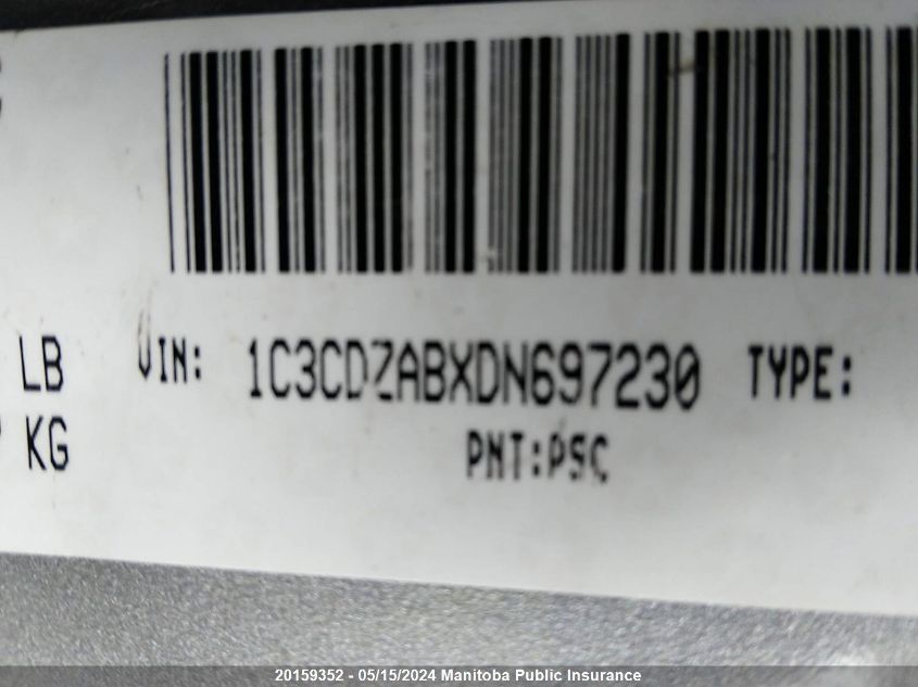 2013 Dodge Avenger Se VIN: 1C3CDZABXDN697230 Lot: 20159352