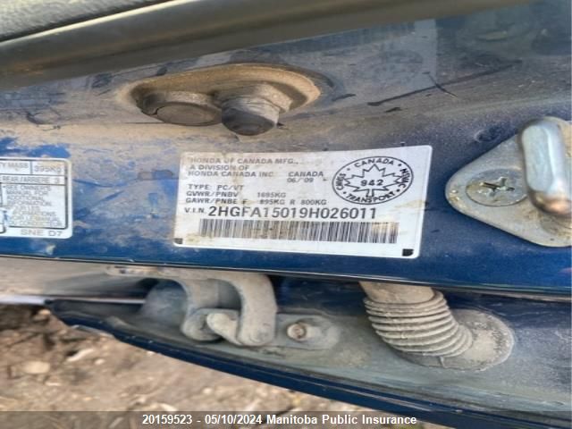 2009 Honda Civic Ex-L VIN: 2HGFA15019H026011 Lot: 20159523