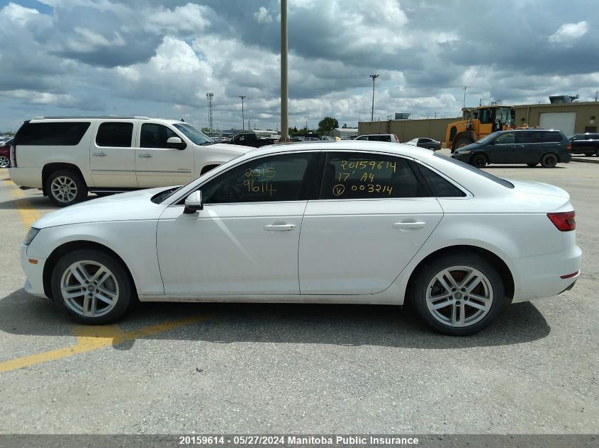 2017 Audi A4 2.0T Quattro VIN: WAUANAF48HN003214 Lot: 20159614